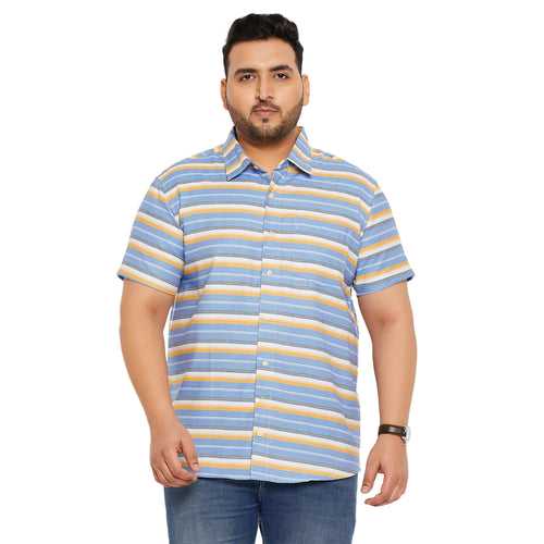 Men Plus Size Angle-Blue Striped Shirt
