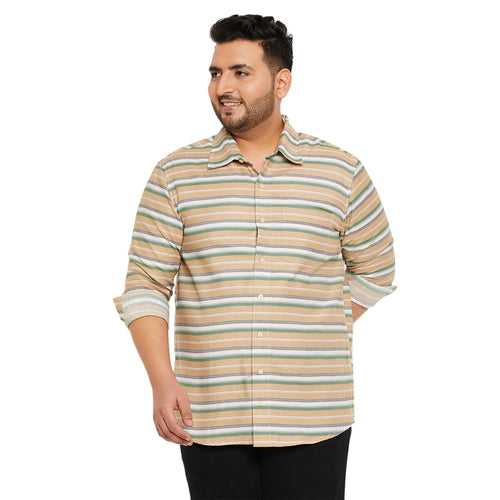 Men Plus Size Angle-Brown Striped Shirt