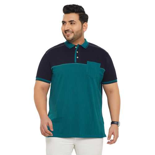Men Plus Size Conezo-Blue Colorblock Polo Tshirt