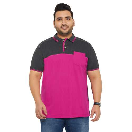 Men Plus Size Conezo-Magenta Colorblock Polo Tshirt