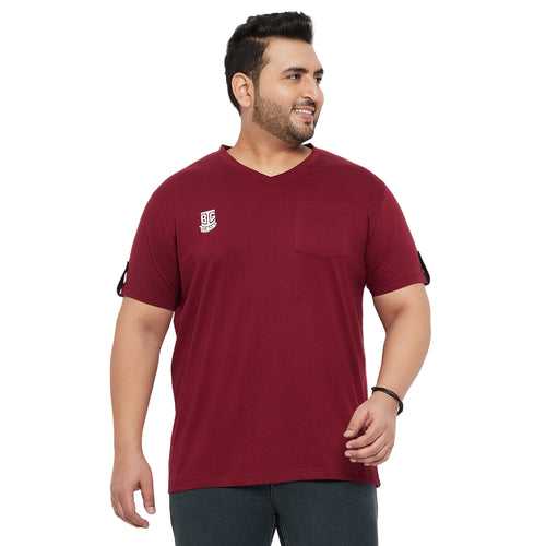 Men Plus Size Crust Solid V-Neck Tshirt