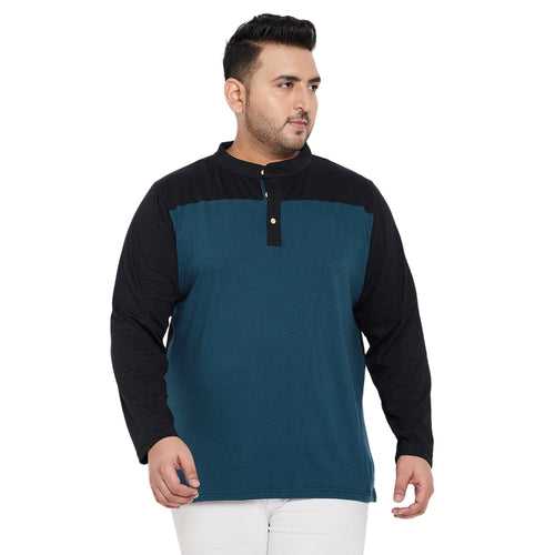 Men Plus Size Diamond Colorblock Henley Tshirt