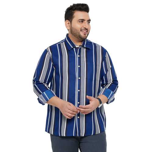 Men Plus Size Lava-Blue Striped Shirt