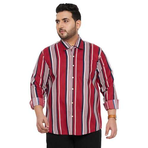 Men Plus Size Lava-Red Striped Shirt