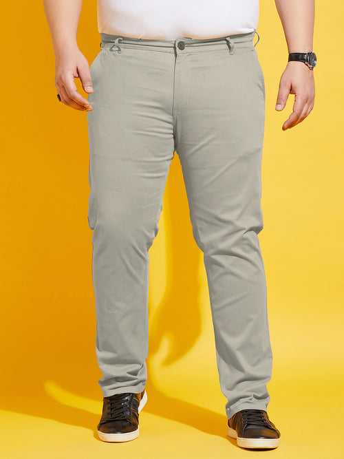Men Plus Size Lepton-Beige Solid Trouser