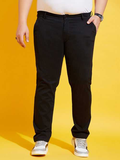 Men Plus Size Lepton-Black Solid Trouser