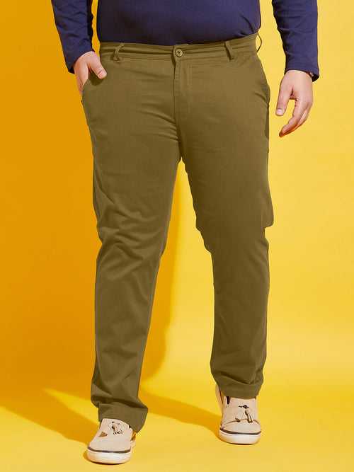 Men Plus Size Lepton-Olive Solid Trouser