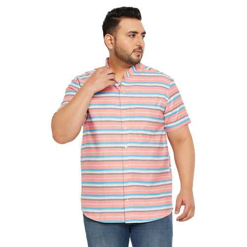 Men Plus Size Pie-Pink Striped Shirt