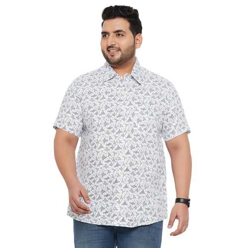Men Plus Size Spark-White Printed Shirt