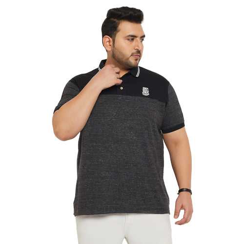 Men Plus Size Tampul-Charcoal Colorblock Polo Tshirt