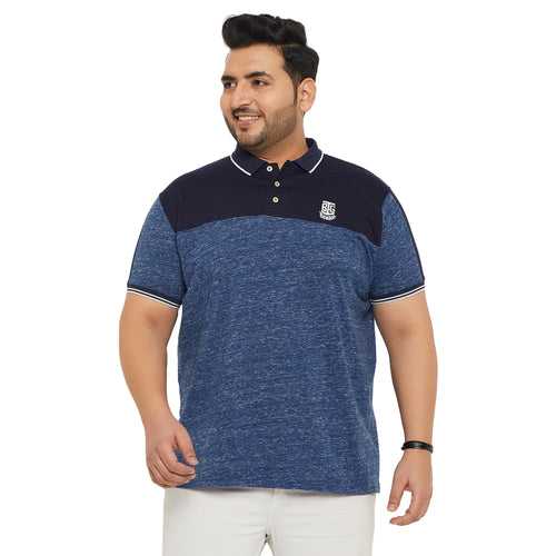 Men Plus Size Tampul-Navy Colorblock Polo Tshirt