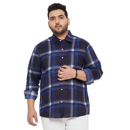 Men Plus Size Treat-Blue Check Shirt