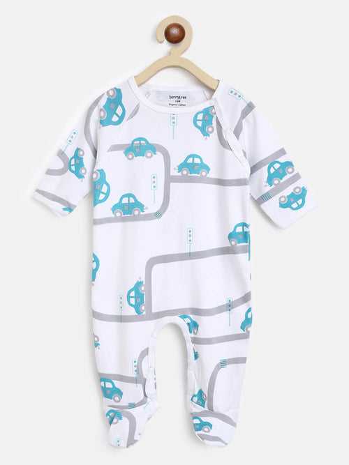 Berrytree Organic Cotton Baby Romper: Green Cars