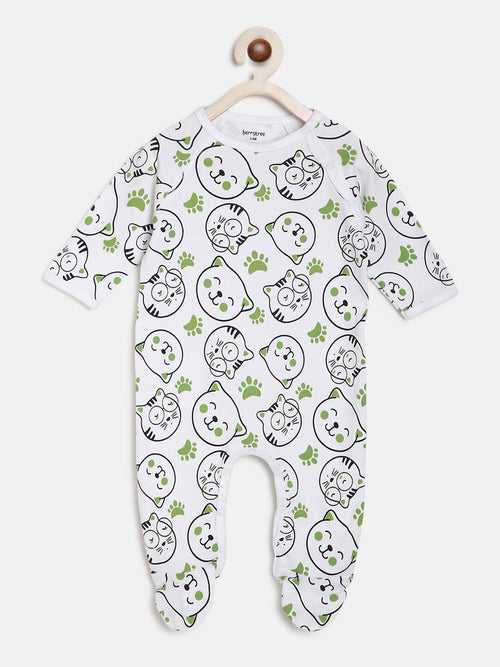 Berrytree Organic Cotton Baby Rompers : Green Cats