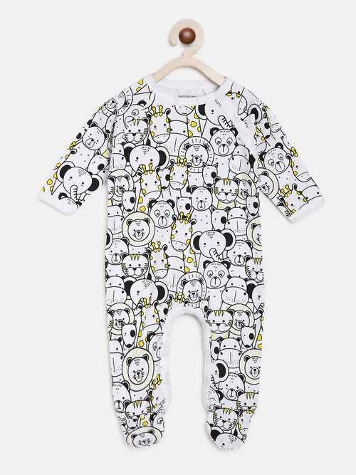 Berrytree Organic Cotton Baby Rompers : Yellow Animals
