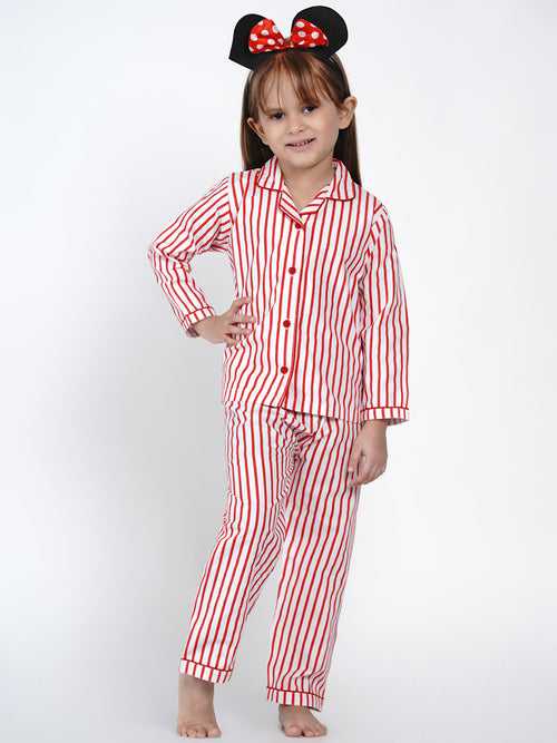 Berrytree Night Suit Red Stripes Girl