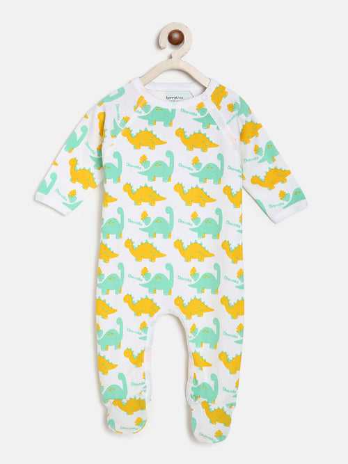 Berrytree Organic Cotton Baby Rompers : Green Dinos