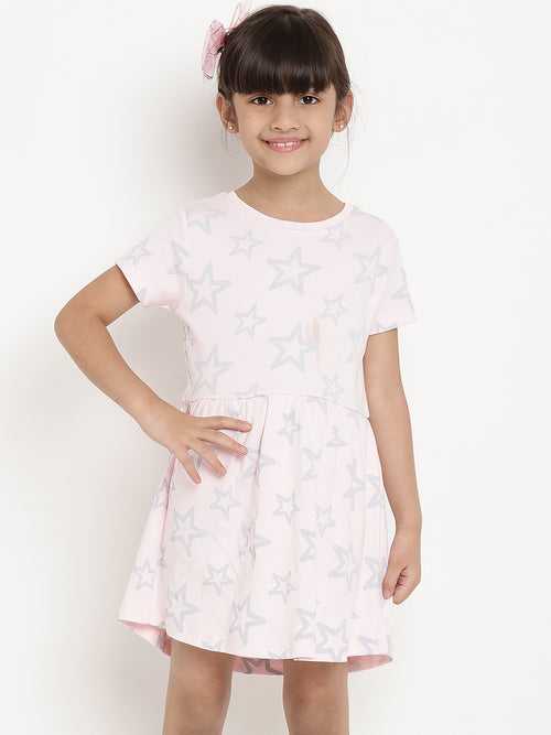 Berrytree Organic Cotton  Pink star Dress Gown Half Sleeves
