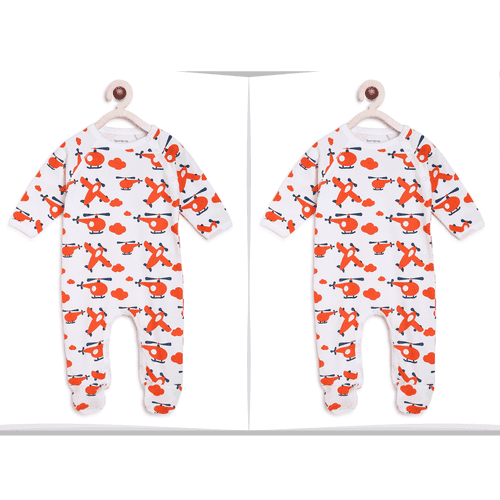 Twin Baby Clothes : Orange Planes Romper. berrytree