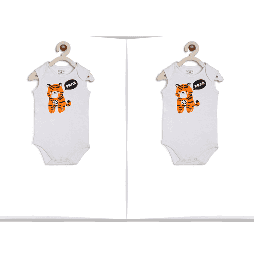 Twins Babies Onesie : Orange Tiger