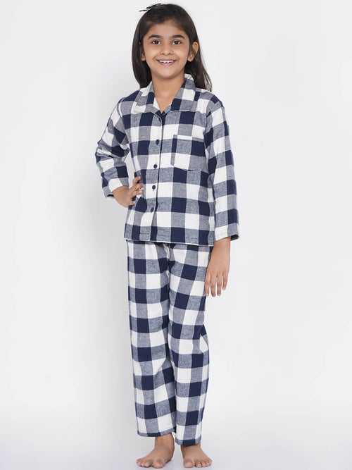 Berrytree Soft Cotton Night Suit Girls: Blue Squares