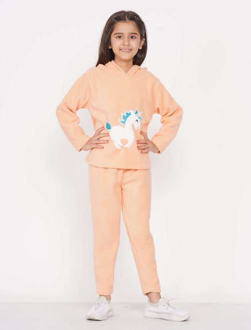 Berrytree Fleece Night Suit Girls: Orange Unicorn