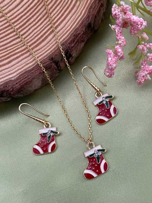 Christmas Santa Claus Stockings Charm Necklace Set