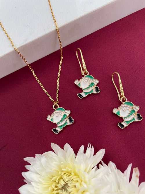 Christmas Green Santa Claus Charm Necklace Set