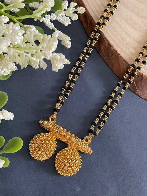 Long Mangalsutra Two Line Gold Plated Vati Pendant Black Bead Chain