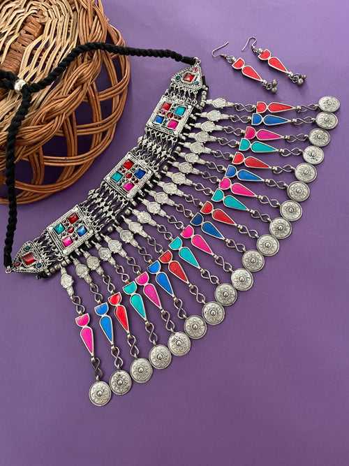 Colourful Afghani Choker Necklace Set