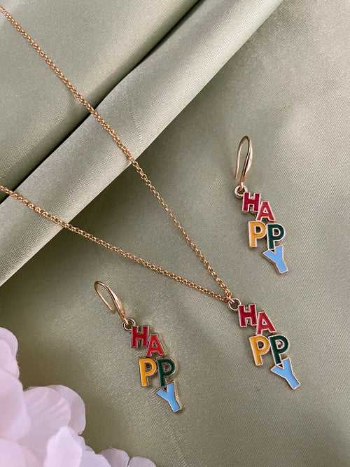 HAPPY Charm Necklace & Earring Set