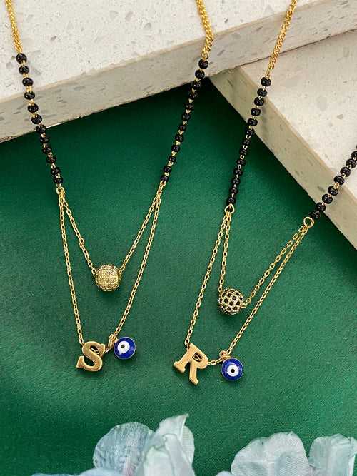 A-Z Letter Short Mangalsutra AD Ball Pendant & Evil Eye