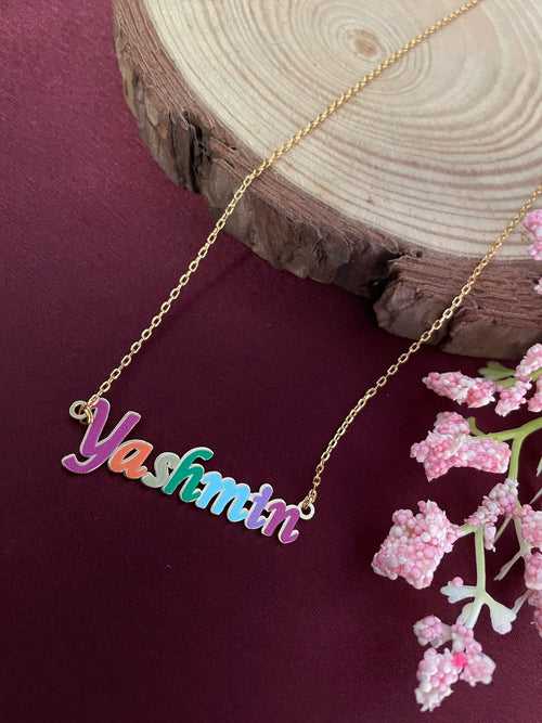 24k Gold Plated Rainbow Enamel Custom Name Necklace