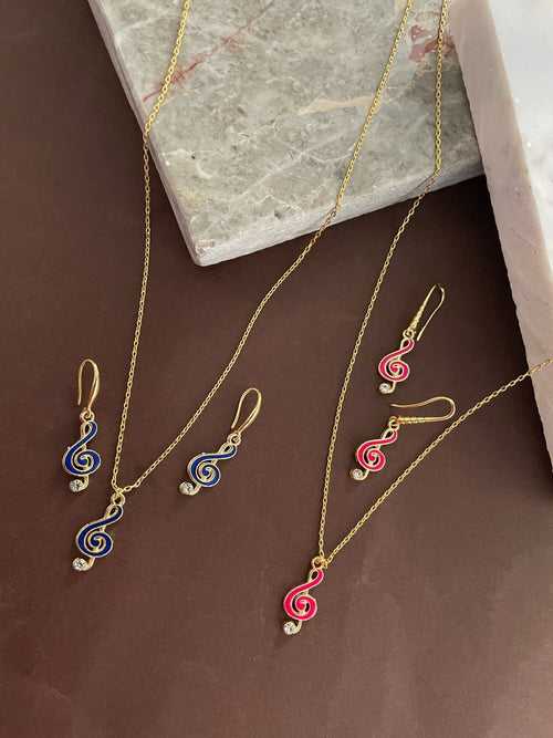Blue / Pink Musical Note Charm Necklace Set