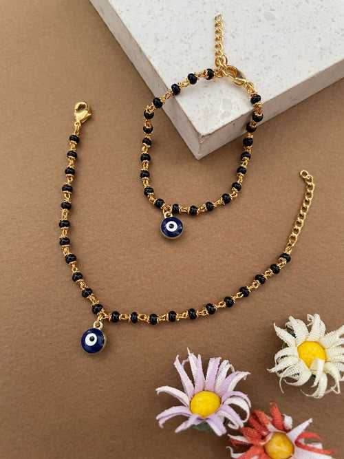 (Set of 2) Nazariya/ Nazarbatu Gold Plated Adjustable Mangalsutra Bracelets With Evil Eye