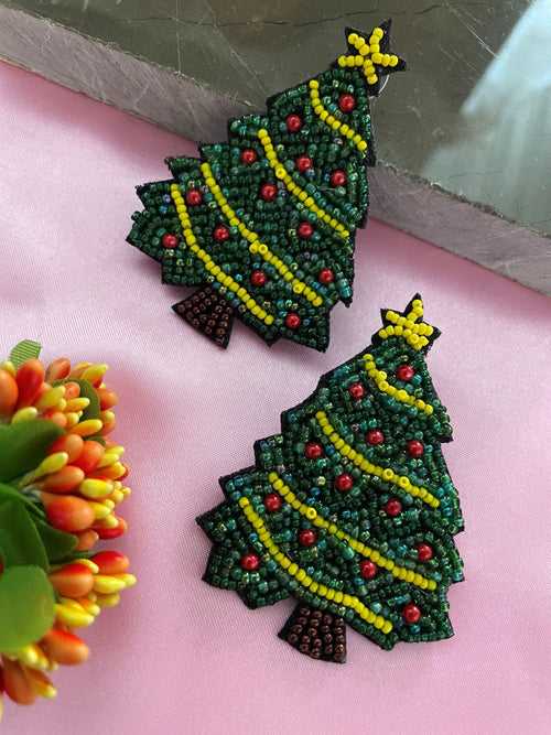 Christmas Tree Beaded Earrings