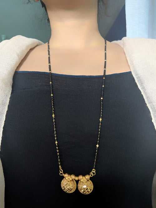 Gold Plated Long Mangalsutra Vati Designs Traditional Marathi Style Simple Gold & Black Beads Chain
