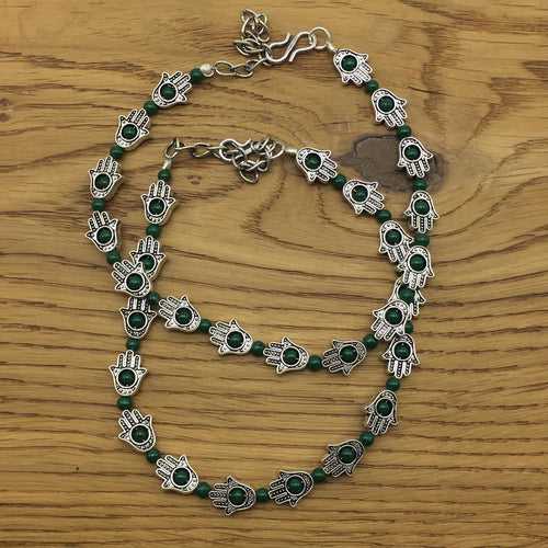 Silver Hamsa Payal Anklet with Beads