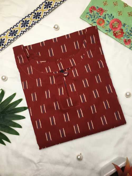 Knee Length Kurti - Pure Cotton - Red White Lines