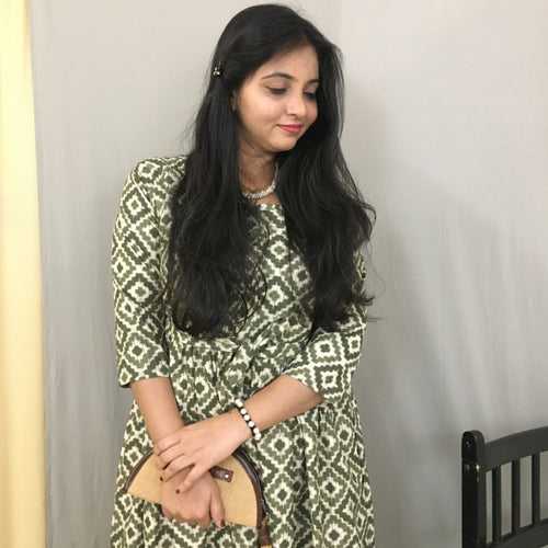 Green Cream Square - Maternity Kurti with Feeding Zips