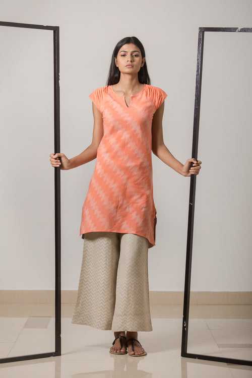 Nui Shibori Cotton Bias Grain Dress - Peach