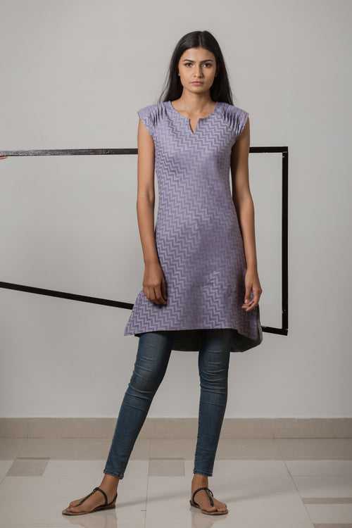 Cotton-Linen Jacquard Bias Grain Dress - Lavender