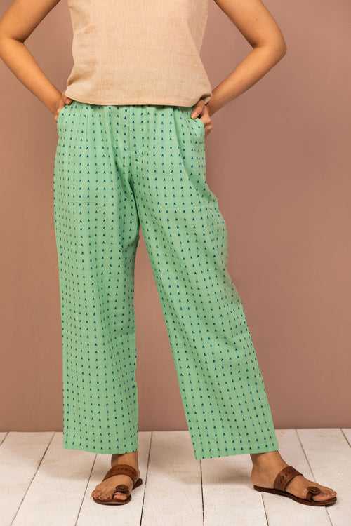 Teal Cotton Dobby Straight Pant