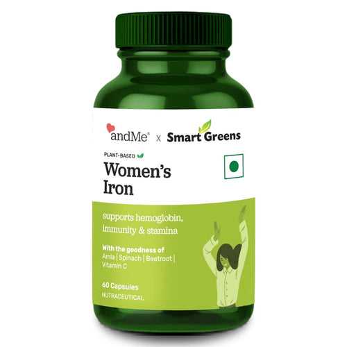 andMe Smart Greens Women’s Iron Capsules | Vegan & Plant Based Iron Supplement for Women | Natural Iron Tablets for Women with Ferrous Fumarate | Women Iron Tablets Boost Haemoglobin & Energy | 60 N