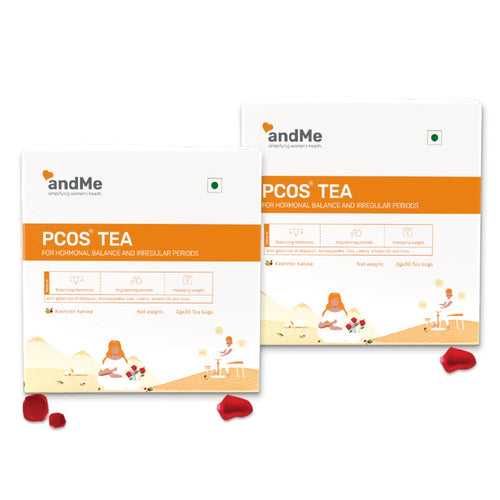 & ME PCOS PCOD Green Tea with Ayurvedic Herbs and Multivitamins for Hormonal Balance, Weight Management Regular Periods (Kashmiri Kahwa, Pack of 4, 60 Tea Bags & 120 Cups)