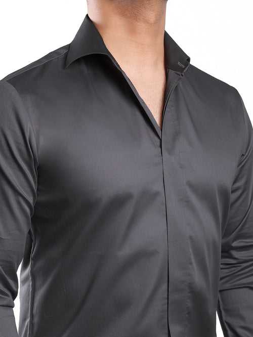 Grey Cut-Away Collar Minimal Shirt (Premium Collection)