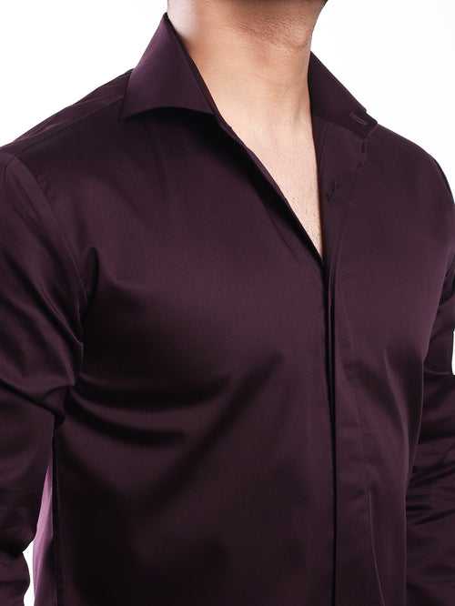 Wine Cut-Away Collar Minimal Shirt (Premium Collection)