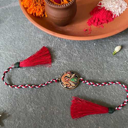 Tanjore Rakhi Lumba Set - Black and Red