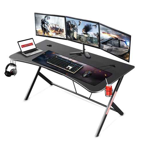 Mr IRONSTONE Large Gaming Office Desk- 63 Inches, R Shaped, Black