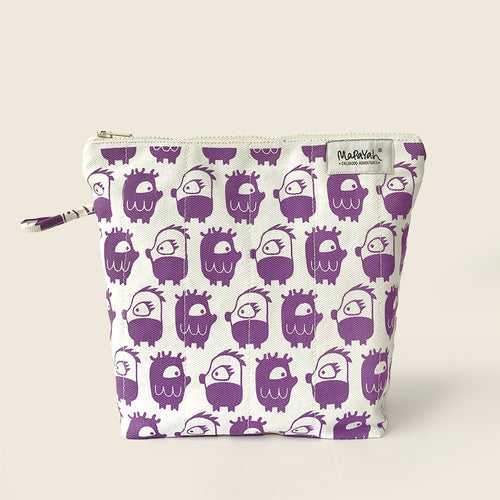 TRAVEL - Oddling Purple : Hand-Printed 100% Cotton Kids Toilet Bag by MAPAYAH